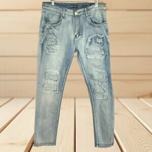 Waimea Hippie Jeans Rip and Repair Sz 32X32 Mens Factory Thrashed Light Wash Fun